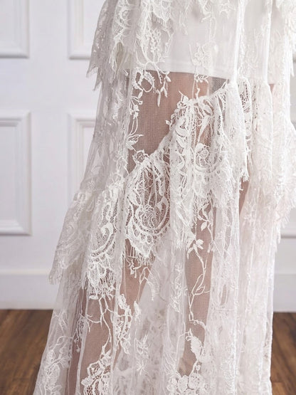 Stylish And Elegant White Lace Halter-neck Maxi Dress