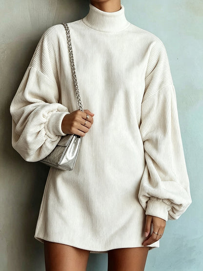 Loose And Cozy Corduroy Lantern-sleeve Mini Dress