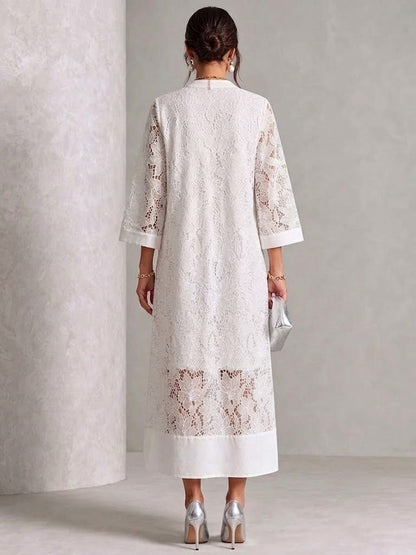 Casual Loose-fit Lace V-neck Dress