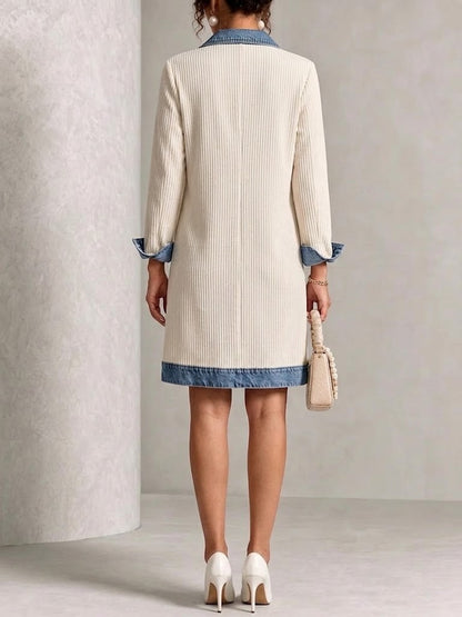 Denim-paneled Ribbed Knit Dress